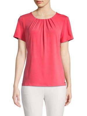 Calvin Klein Pleated Neck Short Sleeve Top