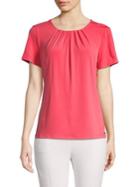 Calvin Klein Pleated Neck Short Sleeve Top