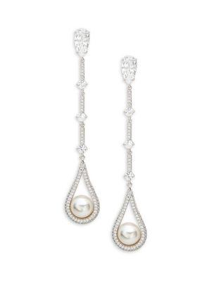 Nadri Faux Pearl And Crystal Linear Teardrop Earrings