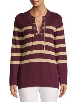 Michael Michael Kors Petite Striped Chain Lace-up Tunic