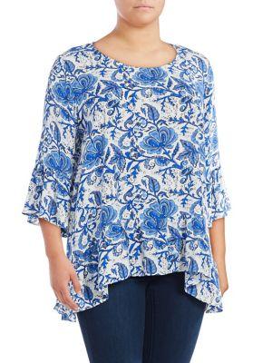 Karen Kane Plus Floral Ruffle-hem Top
