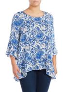Karen Kane Plus Floral Ruffle-hem Top