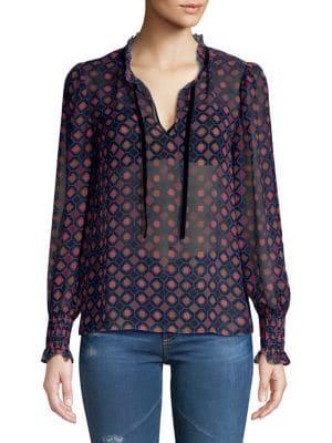 Highline Collective Smocked-cuff Geometric-print Top