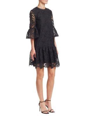 Ml Monique Lhuillier Lace Bell Sleeve Shift Dress