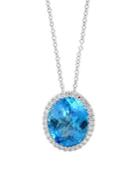 Effy 14k White Gold, Diamond And Blue Topaz Pendant Necklace