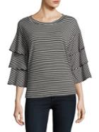 Design Lab Lord & Taylor Ruffled Sleeved Striped Top