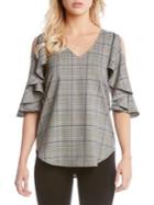 Karen Kane Plaid Ruffle Sleeve Top