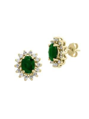 Effy 14k Yellow Gold, Diamond & Emerald Prong Halo Earrings