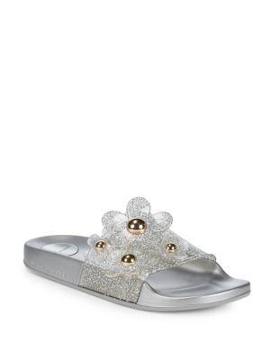 Marc Jacobs Daisy Embellished Metallic Glitter Slides