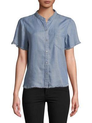 Vince Camuto Frayed Denim Button-down Top