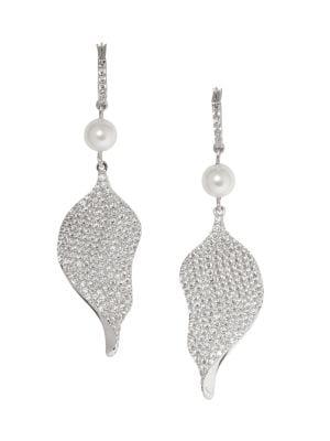 Vince Camuto Silvertone Faux-pearl Leaf-drop Earrings