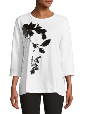 Max Mara Studio Embellished Quarter-sleeve Cotton Top