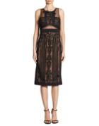 Marchesa Notte Embroidered Mesh Lace Dress