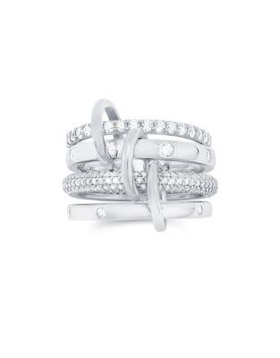 Crislu Linx Crystal, Sterling Silver And Platinum Q-link Stackable Ring