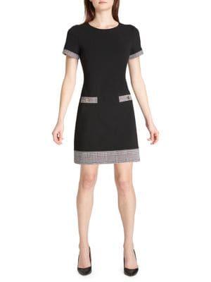 Tommy Hilfiger Plaid-trimmed Scuba Crepe Shift Dress