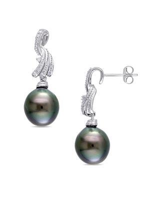 Sonatina Tahitian Cultured Pearl, Diamond And 14k White Gold Drop Earrings