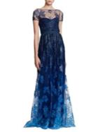Marchesa Notte Illusion Embroidered Floor-length Gown