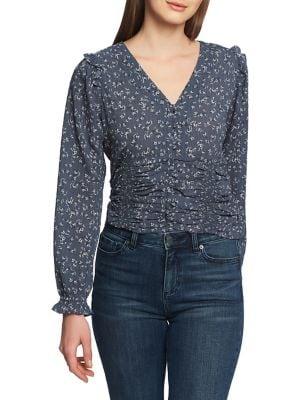 1.state Printed Ruffle Button-down Shirt