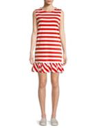 Karl Lagerfeld Paris Striped Shoulder-button Flounce Dress