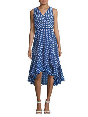 Eliza J Checkered Hi-lo Wrap Dress