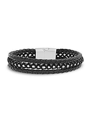 Lord & Taylor Stainless Steel & Braided Leather Multi-layered Bracelet