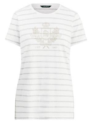 Lauren Ralph Lauren Striped Logo Cotton Blend Tee