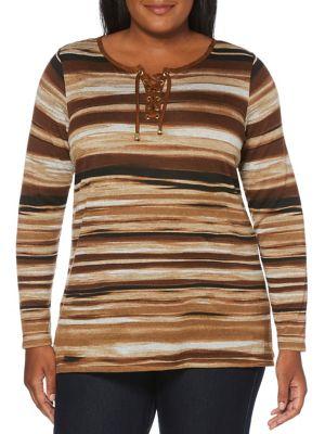 Rafaella Plus Lace-up Striped Top