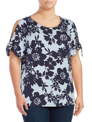Calvin Klein Plus Short-sleeve Self-tie Floral Top