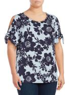 Calvin Klein Plus Short-sleeve Self-tie Floral Top