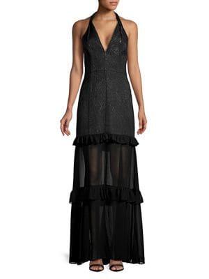 H Halston Jacquard Floor-length Dress