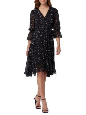 Tahari Arthur S. Levine Polka-dot Chiffon Wrap Dress