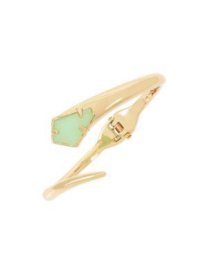 H Halston Geo Hex Crystal And Green Stone Bypass Cuff Bracelet