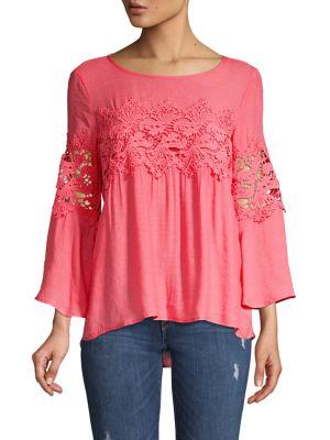 Spense Crochet-trimmed Bell Sleeve Top