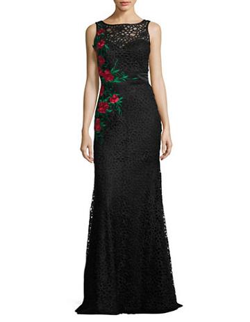 M By Mac Duggal Floral Embroidered Illusion Gown