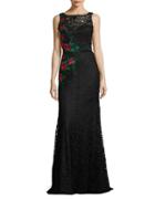 M By Mac Duggal Floral Embroidered Illusion Gown