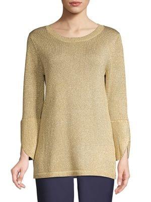 Calvin Klein Metallic Knit Tulip Sleeve Top