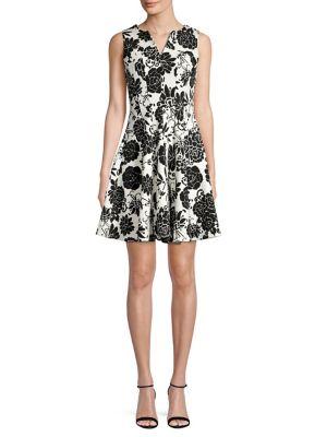 Gabby Skye Paneled Floral Splitneck Mini Dress