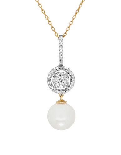 Lord & Taylor 8mm - 8.5mm White Round Freshwater Pearl, Diamond And 14k Gold Pendant Necklace, 0.268 Tcw