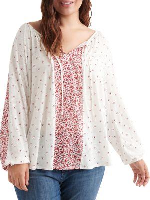 Lucky Brand Plus Floral Spliteneck Top