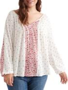 Lucky Brand Plus Floral Spliteneck Top