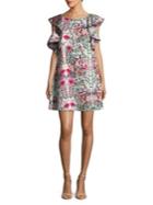 Belle Badgley Mischka Floral Ruffle-sleeve Shift Dress