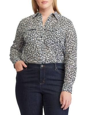 Lauren Ralph Lauren Plus Printed Cotton Button-down Shirt