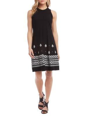 Karen Kane Highneck Paisley Border A-line Dress