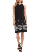 Karen Kane Highneck Paisley Border A-line Dress