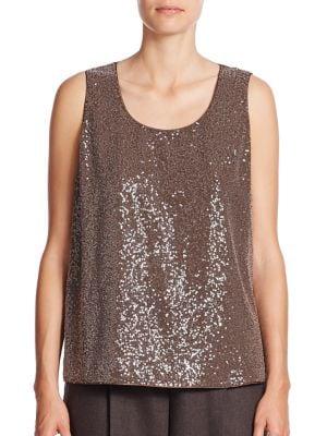 Lafayette 148 New York Cleo Sequined-front Silk Georgette Tank