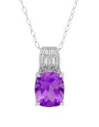 Lord & Taylor Amethyst, Diamond And Sterling Silver Cushion Pendant Necklace