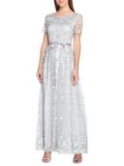 Tahari Arthur S. Levine Embroidered Floral Lace Satin Ribbon Gown