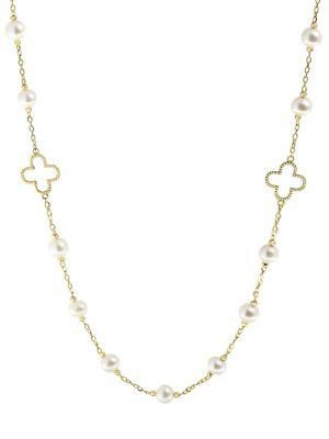 Effy 6mm White Pearl And 14k Yellow Gold Necklace