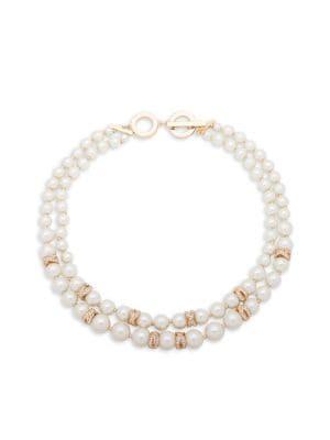 Anne Klein Goldtone, Faux Pearl & Crystal Link Necklace