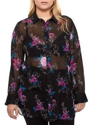 Addition Elle Love And Legend Plus Sheer Floral Tunic Blouse
